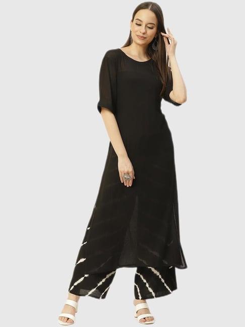 maaesa black regular fit kurta set