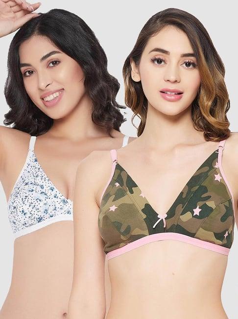 clovia multicolor printed non padded bra (pack of 2)