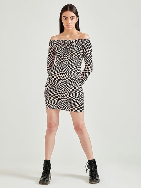 cover story pink & black check shift dress