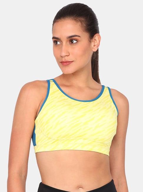 zelocity by zivame yellow non wired non padded sports bra