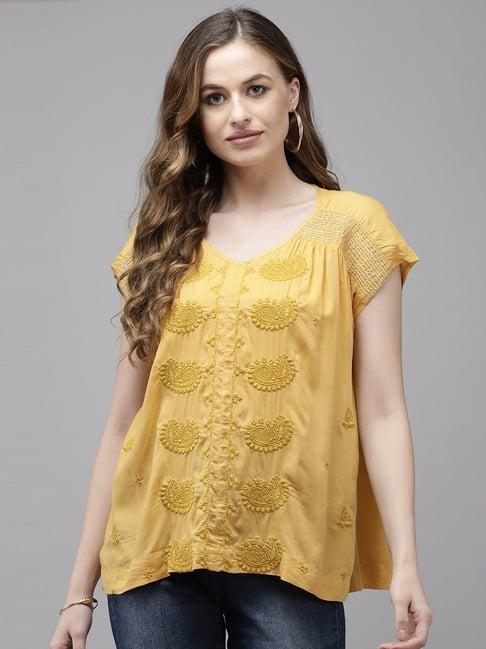 ishin yellow embroidered top