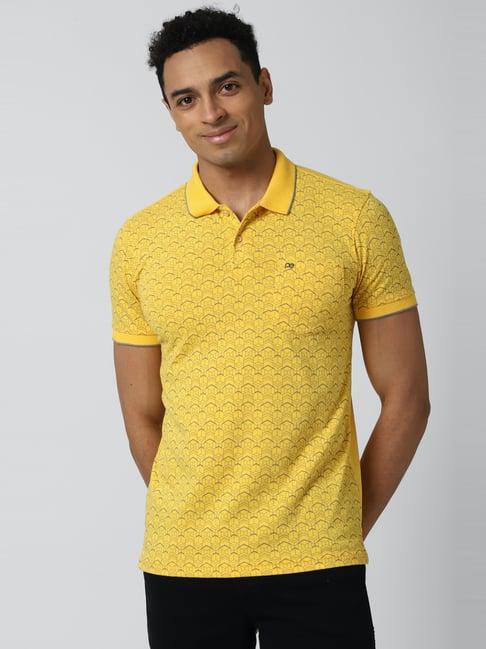 peter england yellow  slim fit printed polo t-shirt