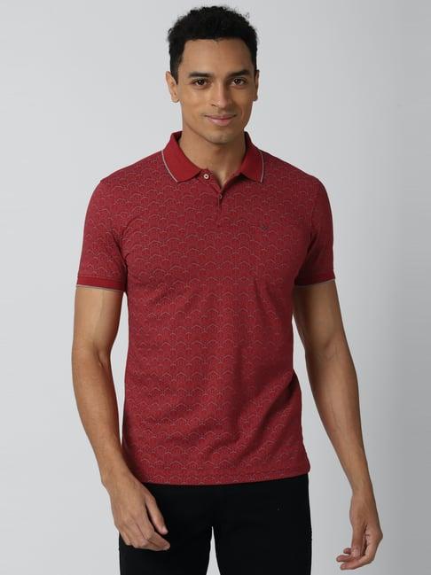 peter england maroon  slim fit printed polo t-shirt