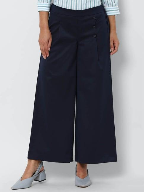 solly by allen solly navy regular fit pleated pants