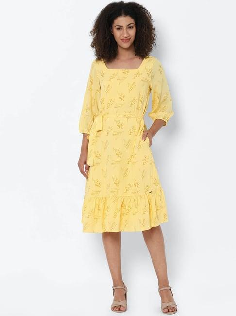 solly by allen solly yellow printed a-line dress