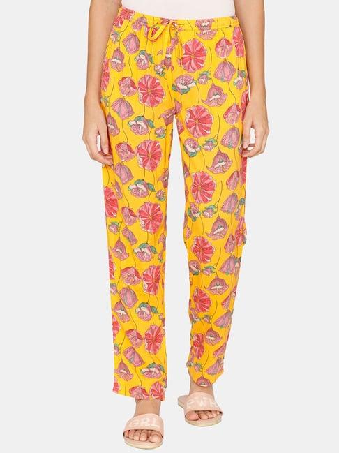 zivame yellow floral print pyjamas