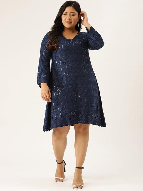 therebelinme navy embellished midi a-line dress