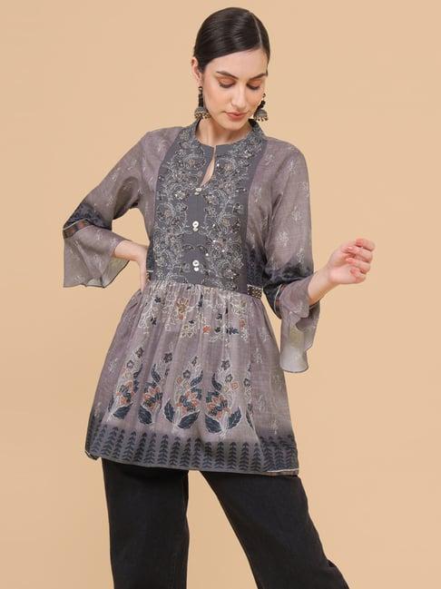 soch grey floral print tunic