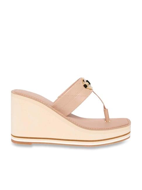 aldo women's beige t-strap wedges