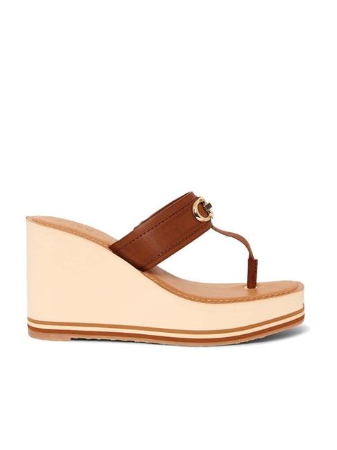 aldo women's brown t-strap wedges