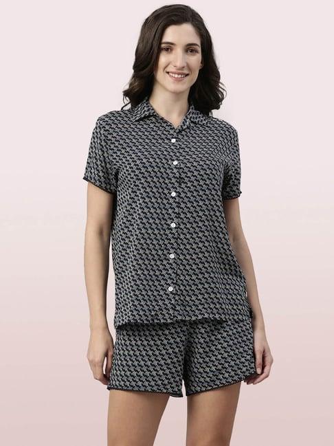 enamor navy printed shirt with shorts