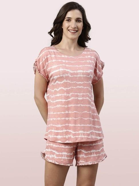 enamor light pink striped top with shorts