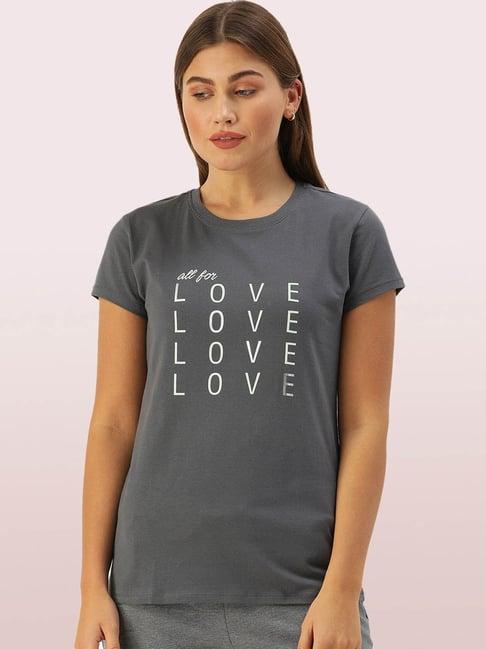 enamor dark grey printed t-shirt