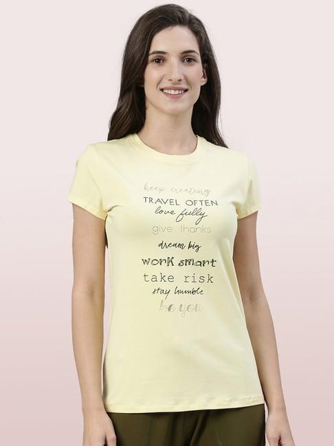 enamor lemon yellow printed t-shirt