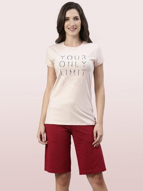 enamor light pink printed t-shirt