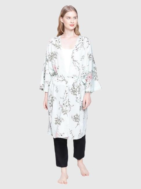 oxolloxo light green floral print sleepwear robe