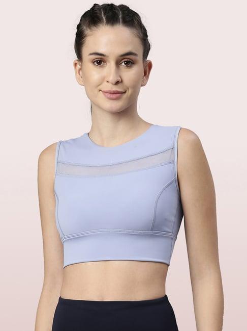 enamor light blue round neck sports bra