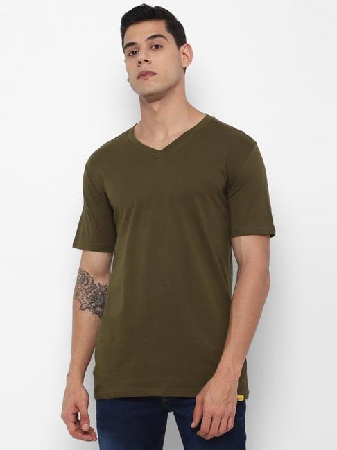 forever 21 olive green cotton regular fit t-shirt