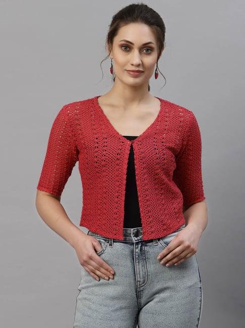 style quotient women self design red cotton lace regular smart casual shrug