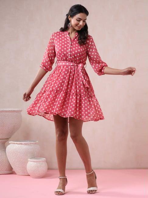 juniper pink polka dot printed chiffon short dress