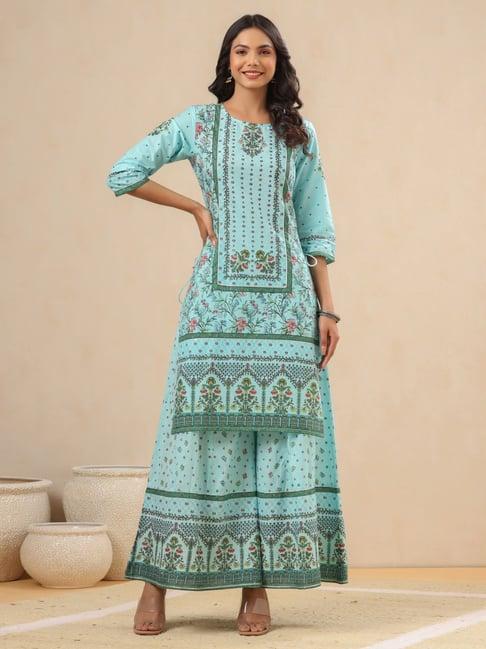 juniper turquoise floral print kurta palazzo set