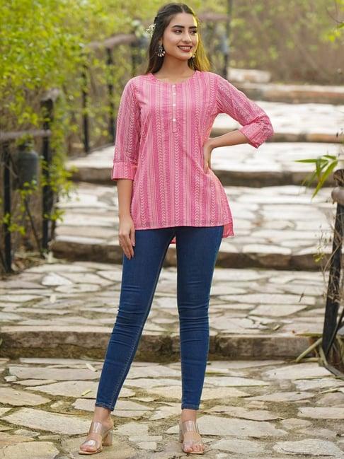 juniper pink ethnic motif printed georgette high-low tunic