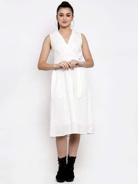 global republic white cut work empire-line dress