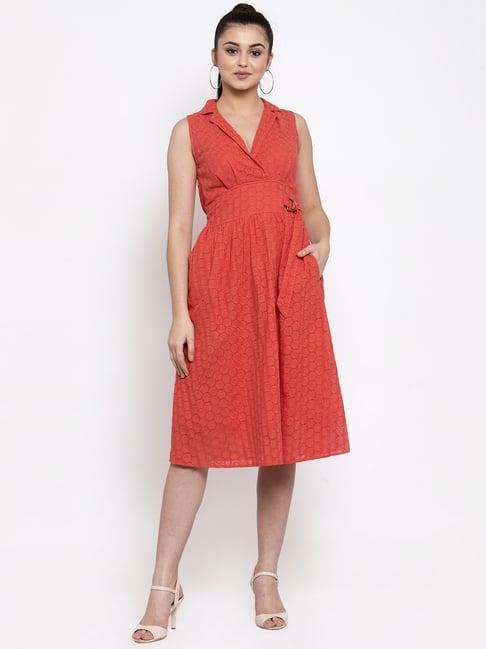 global republic orange cut work empire-line dress