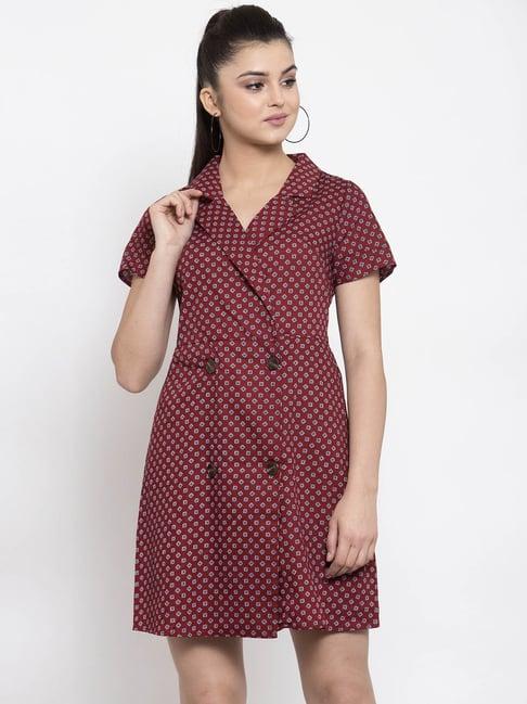 global republic maroon printed a-line dress