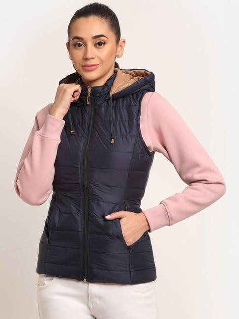 global republic navy quilted hooded jacket