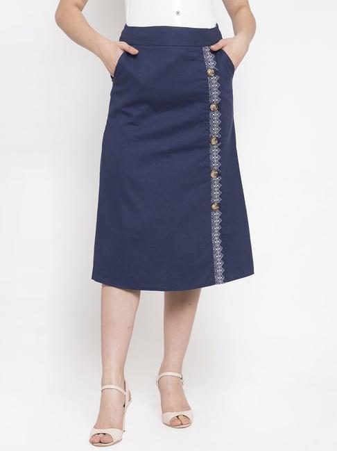 global republic navy embroidered below knee skirt