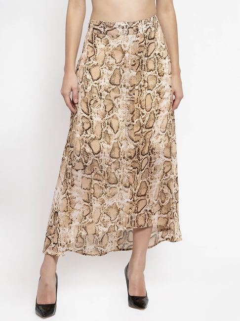 global republic beige printed below knee skirt