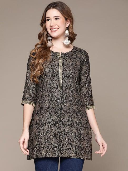 anubhutee black embroidered straight kurti