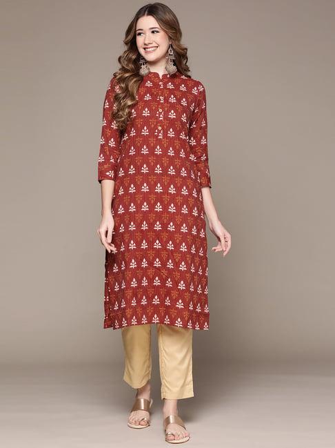 anubhutee brown pure cotton woven pattern kurta pant set