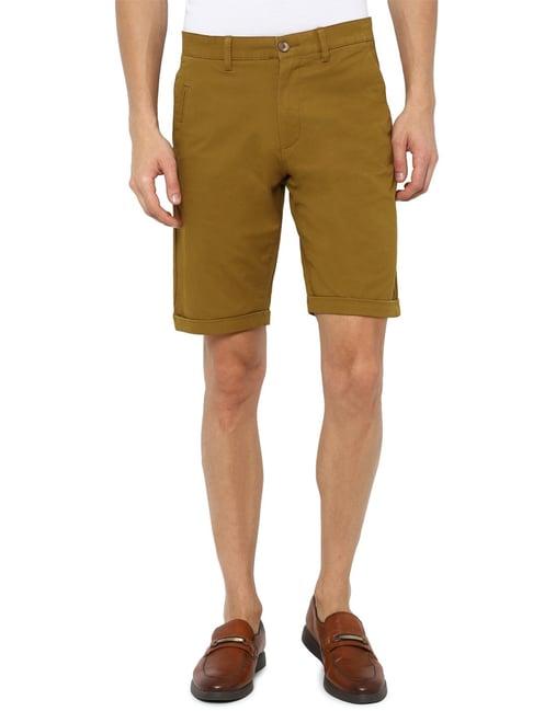 louis philippe brown cotton slim fit shorts