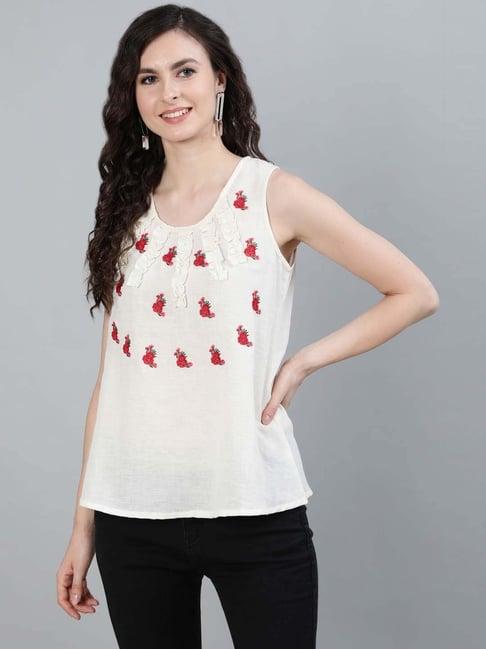 ishin white pure cotton embroidered top