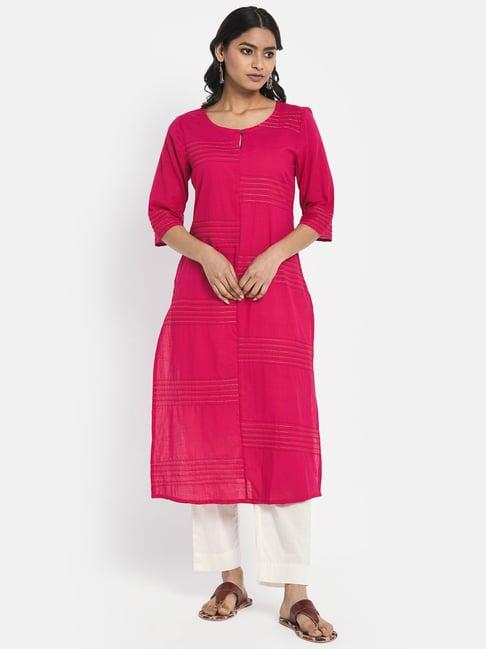 fabindia pink cotton woven pattern straight kurta