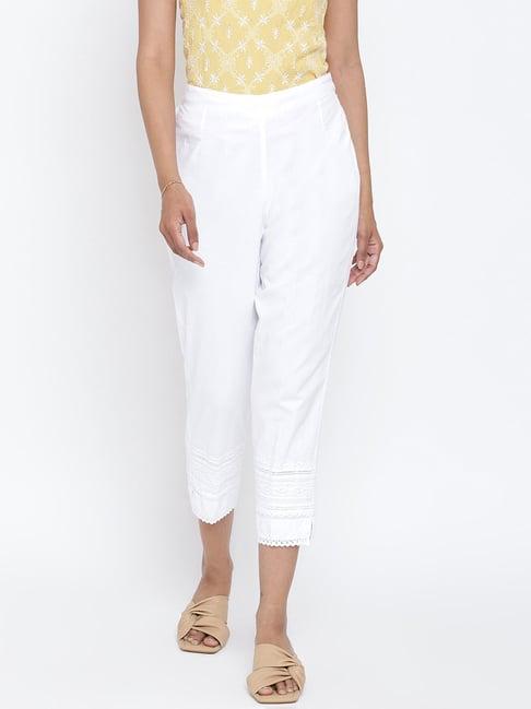 fabindia white cotton embroidered pants