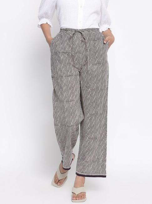 fabindia black cotton printed pants