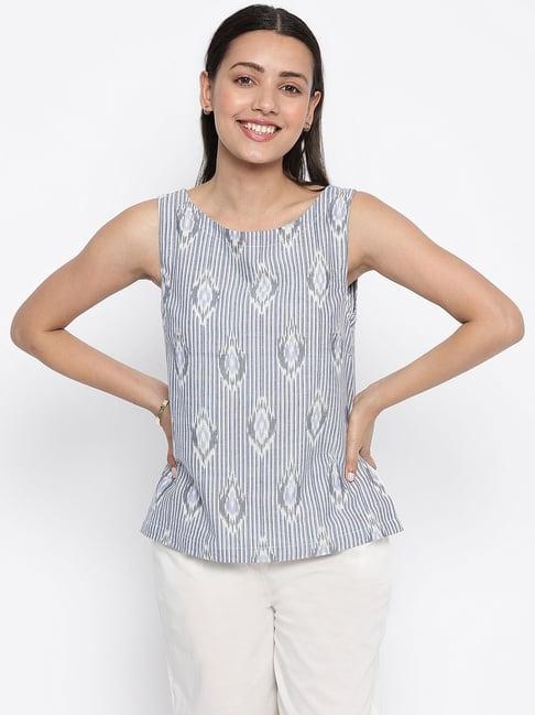 fabindia blue & white cotton printed top