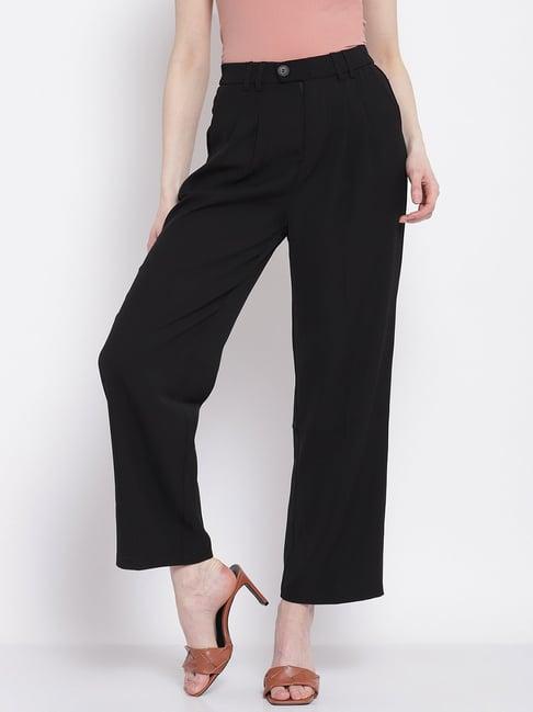 global republic black regular fit pleated trousers