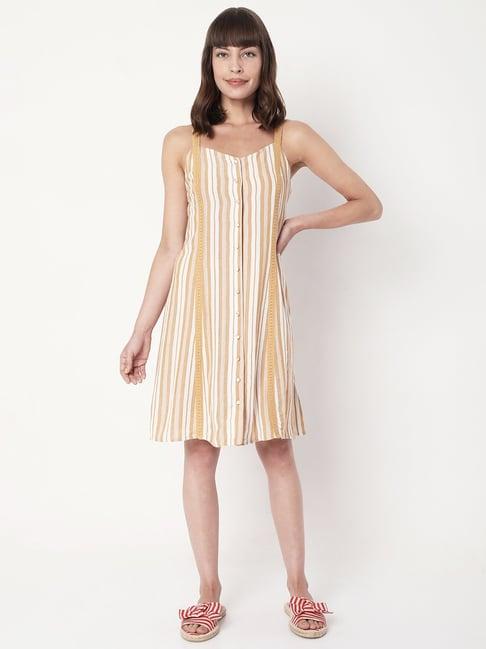 vero moda beige striped midi slip dress