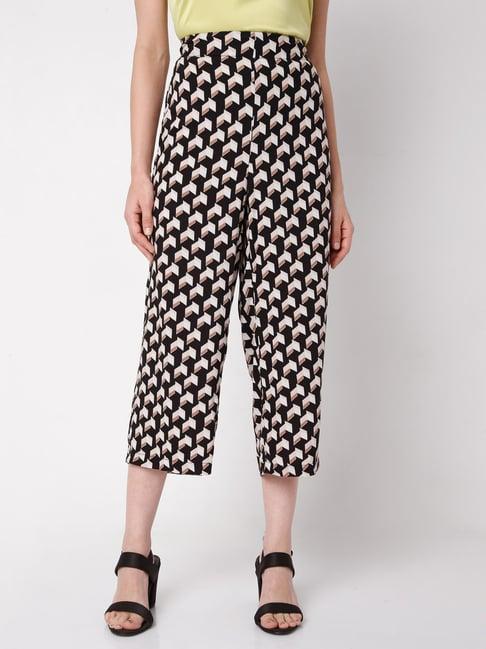 vero moda black printed elasticated culottes