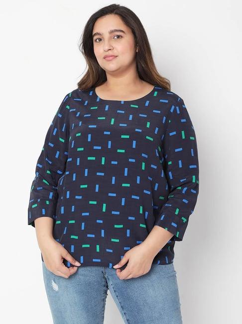 vero moda curve blue printed round neck top