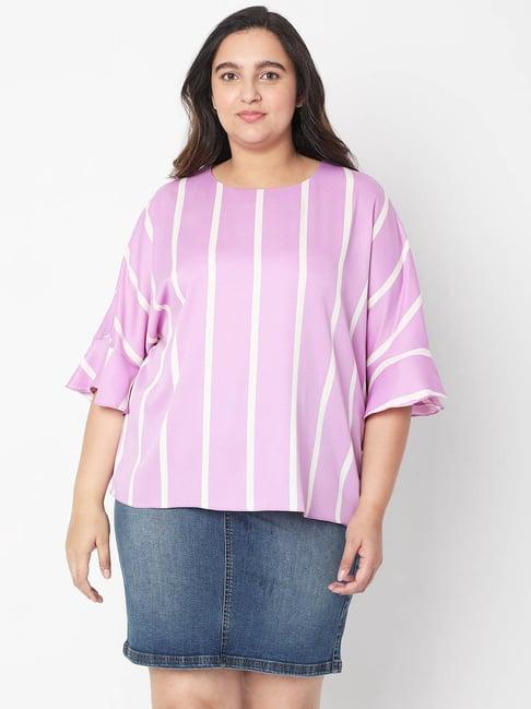 vero moda curve pink striped round neck top