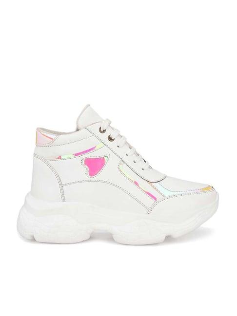 el paso women's white ankle high sneakers