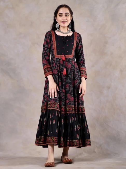 rustorange black printed maxi dress