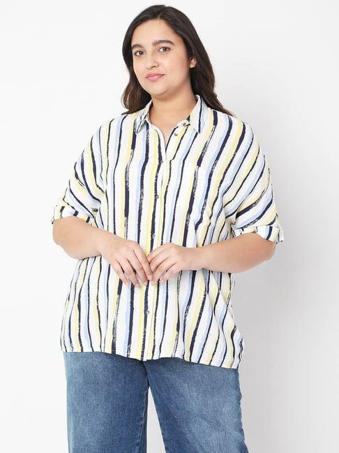 vero moda curve white striped shirt collar shirt