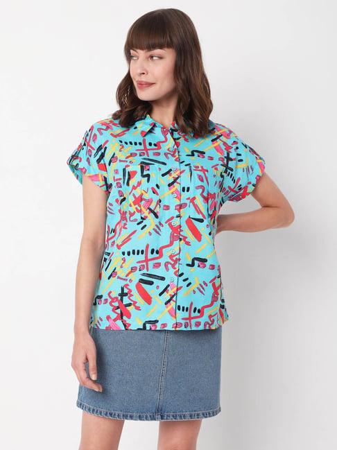 vero moda blue printed shirt collar shirt