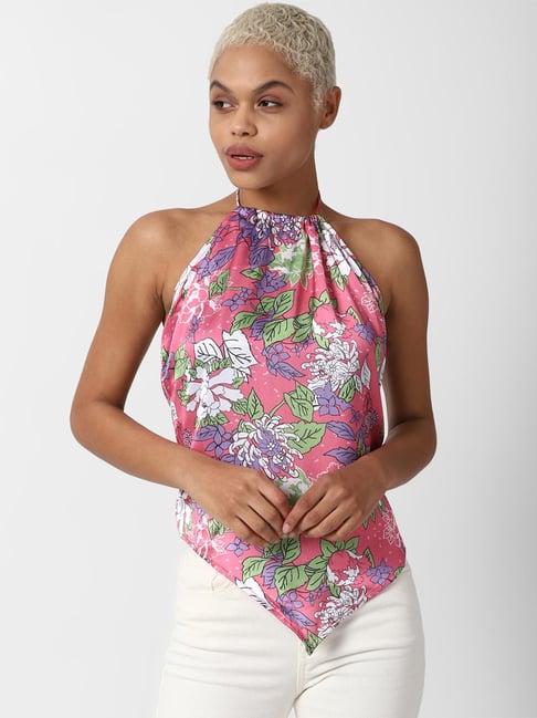 forever 21 pink & green floral print top